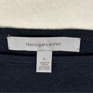 Classiques Entier Womens Merino Wool Sweater Navy Stripe Quiet Luxury Large